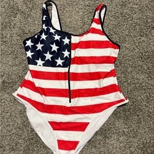 Red and White Patriotic One Piece Swimsuit